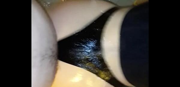  Me fucking my wife&039;s big wet ass in latex strings in shower